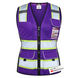 Dib Safety Vest for Women with Pockets, Mesh Reflective Vest High Visibility, ANSI Class 2 Made with 3M Reflective Tape, Purple M