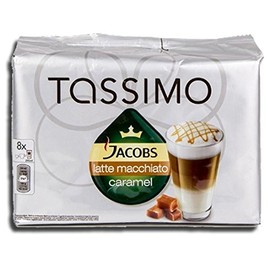 Factory Sealed Pack Tassimo T-Disc Pods Jacobs Caramel Latte Macchiato Coffee - 8 Servings - Includes Creamer Pods