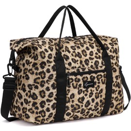 ADVEZO Duffle Bag for Travel Foldable Leopard Print Carry on Travel Bag, Small Medium Weekender Overnight Bags for Women, 40L Waterproof Sport Gym Bag for Men with Computer Compartment (Leopard print)