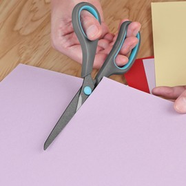 Asdirne Teflon Coating Scissors, Stainless Steel Blades, Soft Grip Handle, Suitable for Households,Offices and Schools, All Purpose, Blue/Grey, 21.5 cm