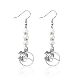 LQRI Sea Turtle Lovers Gifts Sea Turtle Charm Earrings Ocean Animal Lovers Dangling Earrings Beach Jewelry (SILVER)