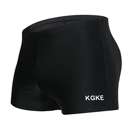 KGKE Men's Square Leg Swimming Jammer Shorts UPF50+,Men Swimsuit Swim Jammers Fabric Shape Retention (Black Shorts,L)