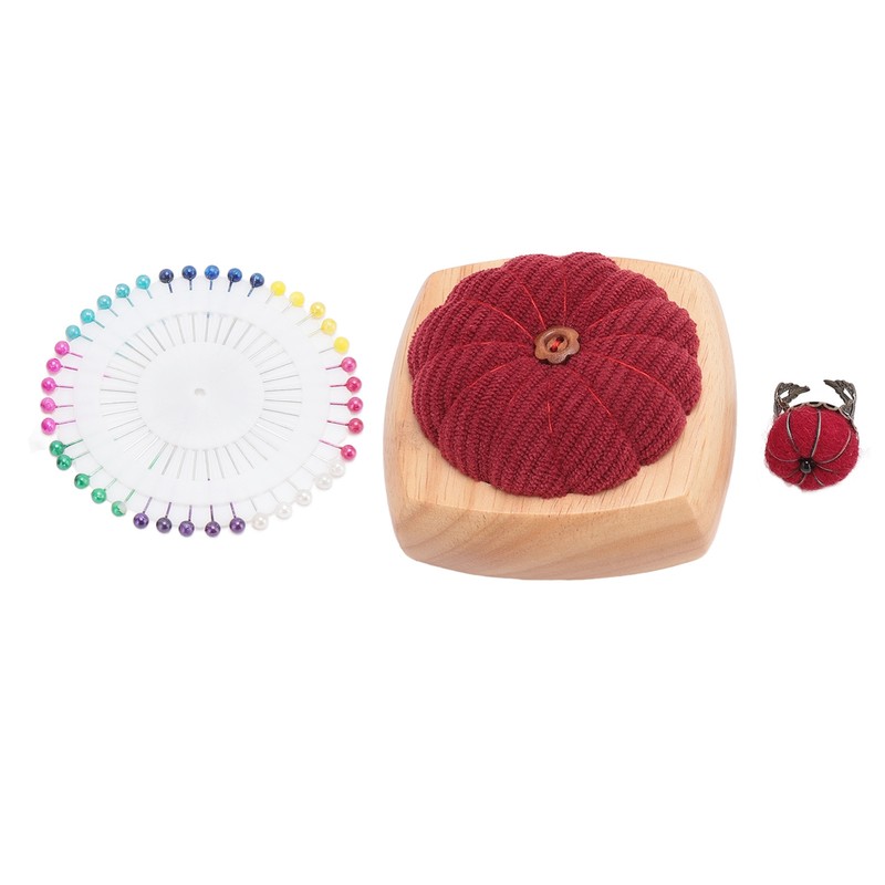 Pin Cushion Kit Cute Pumpkin Shape Pin Cushion Wooden Base