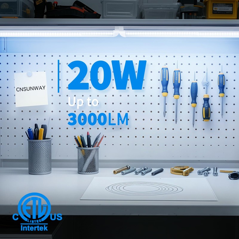 CNSUNWAY LED Shop Light 2FT, 20W 3000LM 6500K, T8 LED