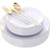 IOOOOO 150Pcs Gold Plastic Plates with Disposable Silverware,White Gold Dinnerware