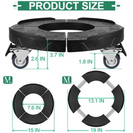 ToLanbbt Trash Can Dolly with Wheels, 15-19 in Adjustable Round Furniture Dolly, Heavy Duty 440 LBS Drum Rolling Base, Keg Dolly for 20, 32, 44, 55 Gallon Garbage Cans, Black, 1 Pack