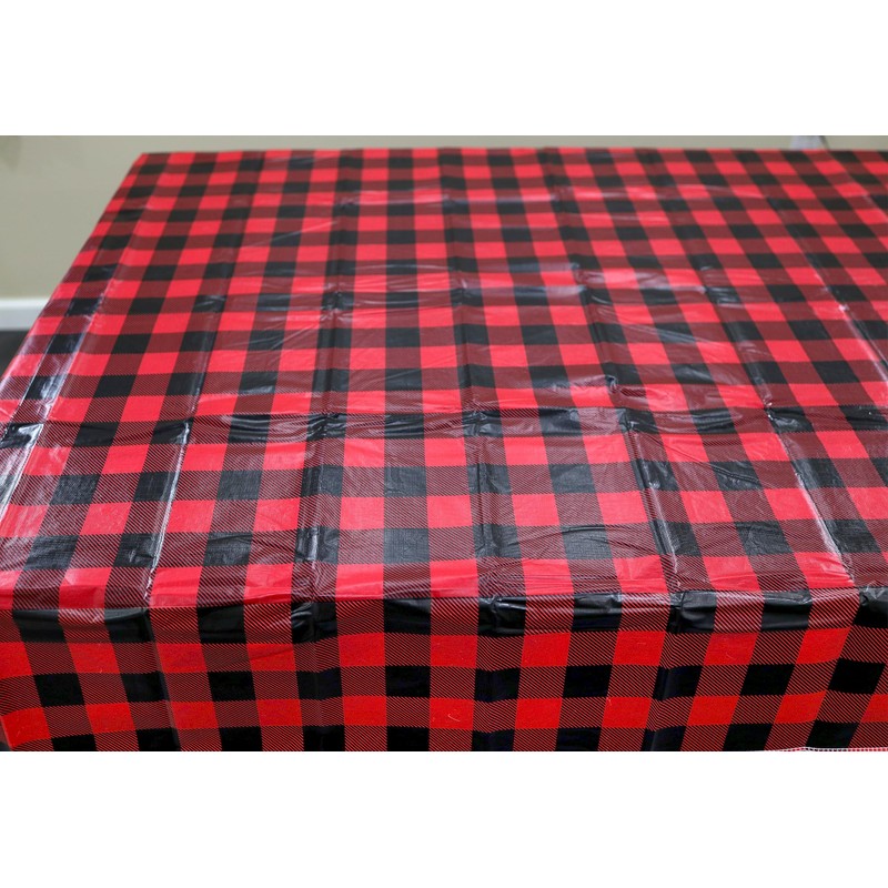 Iconikal Flannel-Backed Reusable PEVA Tablecloth Table Cover, Red Buffalo Plaid,