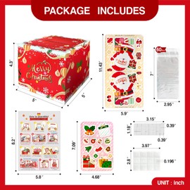 YAOLIGIFT Christmas Money Box for Cash Gift Pull, Surprise Explosion Gift with 60Pcs Transparent Bags for Christmas, DIY Holiday Cash Box for Money Holder for Women Men Girls Boys Mom Dad (Red)