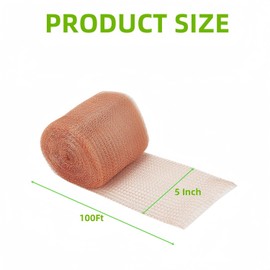 Copper Mesh Roll, Knitted Copper Fabric, Sturdy and Stretchy Double Layer Wire Mesh for Hole Filling, Distilling, Garden, and Home, 127mm×30m