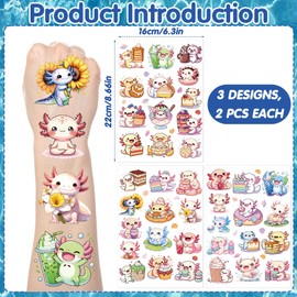 Aposwow Colorful Axolotl Temporary Tattoos - 6 Sheets Axolotl Birthday Decorations Party Favors Supplies Decor Cute Blue Pink Yellow Green Axolotl Tattoo Stickers Gifts Rewards for Kids Adults