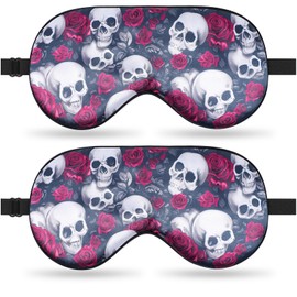 TeTupGa 2 Pack Sleep Mask for Kids Boys, Silk Blackout Eye Mask for Sleeping, with Adjustable Strap Adult Children's Bedtime Eye Cover for Side Sleepers, Travel & Home Use (2Pcs Rose Skull)