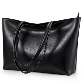 KALIDI Tote Bag Zipper Faux Leather Large Purses for Women Shoulder Bag Casual Handbag Work Dating College, Black