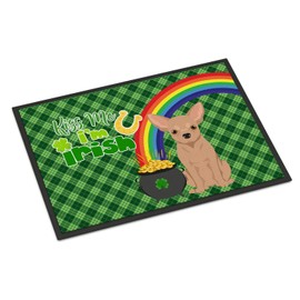 Caroline's Treasures WDK4793JMAT Cream Chihuahua St. Patrick's Day Doormat 24x36 Front Door Mat Indoor Outdoor Rugs for Entryway, Non Slip Washable Low Pile, 24H X 36W