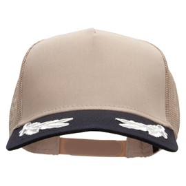 e4Hats.com Military Scrambled Eggs Two Tone Cotton Twill 5 Panel Mesh Back Cap - Black Khaki Silver OSFM