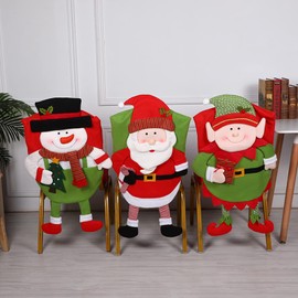 ACJRYO Christmas Chair Covers Dining Chair Covers Set of 3 Chairs Back Cover Santa Claus, Snowman, Elf Slipcovers for Dinner Table Party Home Holiday Party Christmas Decorations