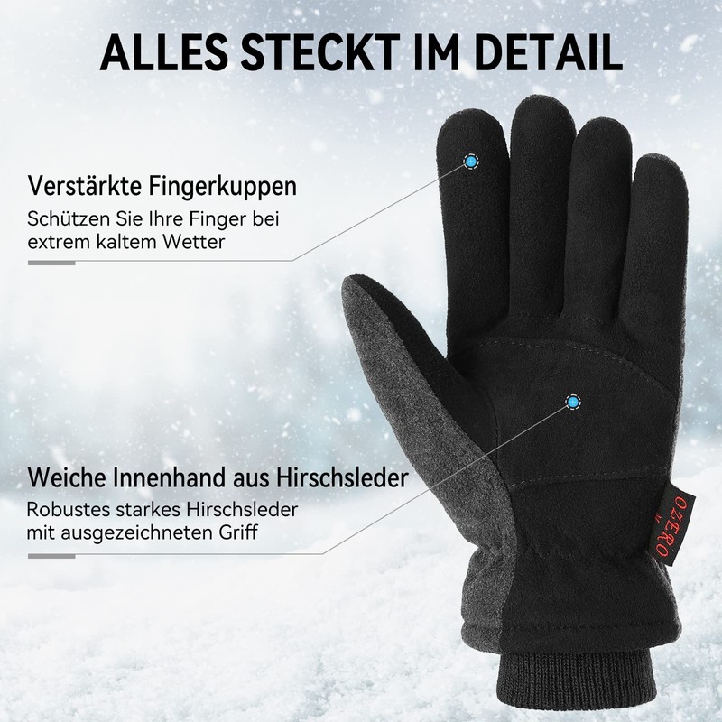 Ozero Winter Thermal Windproof Leather Gloves 1 Pair, grey, m