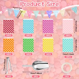 FIHODONE 87 PCS Candy Bar Accessories Colorful,Contains 80 Sweet Bags,4 Sweet Tongs,2 Candy Bar Scoops and 1 Bar Banner for Celebrate,Candy Bar Decorations for Birthday,Party Bags for Wedding