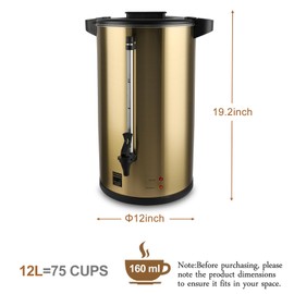 Perossia 6L Coffee Urn, Hot Beverage Dispenser, Hot Water Urn, Commercial Grade Double Wall Stainless Steel, Electric Coffee Percolator, Large Coffee Maker for Party, Home, Catering, 38-Cup,Gold Color