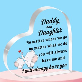 QMVMV Daddy and Daughter Gifts Heart-Shaped Acrylic Plaque Gifts for Daddy Daughter Birthday Father's Day Thanksgiving Gift for Father