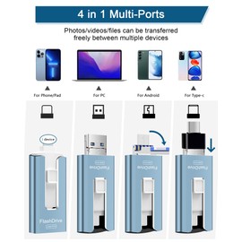 256GB USB Flash Drive for Phone and Pad, Photo Stick High Speed External USB Thumb Drives Photo Storage Memory Stick for Save More Photos and Videos (Blue, 256GB)