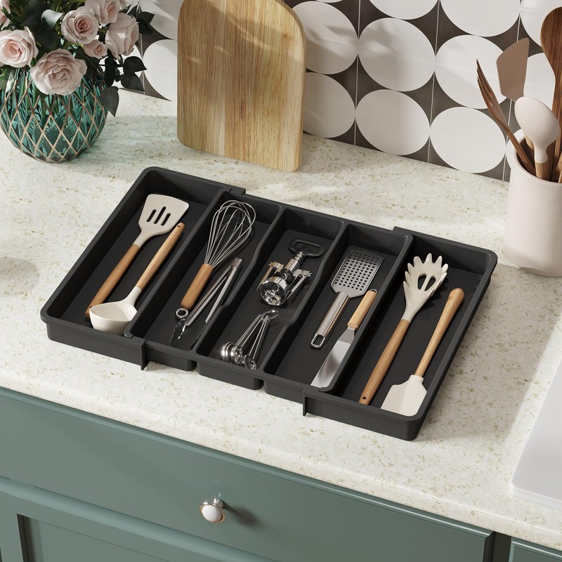 Lifewit Utensil Organizer for Kitchen Drawers, Expandable Cooking Utensil Tray,