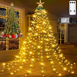 Christmas Tree Lights with Star Topper, 400LED Christmas String Lights with Ring for Tree, 6.6FT x 16 Drop Fairy Lights with 8 Modes Timer Remote for Indoor Outdoor Xmas Tree Decor, Warm White