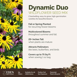 Eden Brothers Dynamic Duo Flower Mixed Seeds for Planting, 1 oz, 30,000+ Seeds with Purple Coneflower, Black Eyed Susan | Attracts Pollinators, Plant in Spring or Fall, Zones 3, 4, 5, 6, 7, 8, 9