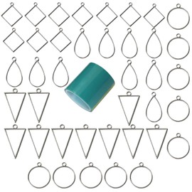Misscrafts Circle Triangle Rhombus Water Drop Frame Pendants 40pcs Open Back Bezel Charms Assorted Geometric Hollow Pressed Frame Pendant with Tape for Earrings Necklace Bracelet Making