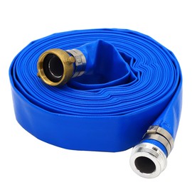 DAVCO 2" ID × 100 ft Pool Backwash Hose, Heavy Duty Reinforced Blue PVC Lay Flat Water Discharge Pump Hoses For Swimming Drain Pools and Clean Filters, With Aluminum Pin Lug Fittings