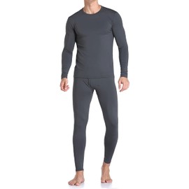 Therma Pro Mens Fleece Lined Thermal Top & Bottom Underwear Set, Long Johns Base Layer Ultra-Soft Charcoal