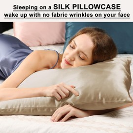 Silk Pillowcase for Hair and Skin with Hidden Zipper, Ravmix Both Sides Silk Pillow Case 50×75cm, 1PCS, Gift for Women Men, Dark Khaki