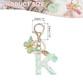 PATIKIL Alphabet Initial Letter Keychain, Resin Cute Keychains with Tassel Butterfly Letter K Pendant Charm for Women Key Purse Handbag Bag Accessories, Green