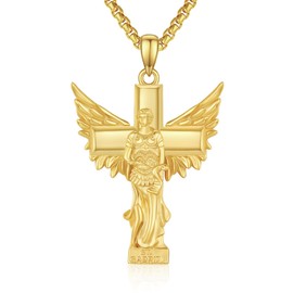 XIXLES Saint Gabriel Necklace 925 Sterling Silver Gold Archangel St Gabriel Amulet Pendant San Gabriel Statue Necklaces Jewelry for Men with 22 in Chain and Gifts Box