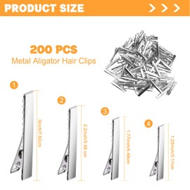 200 Pcs Alligator Hair Clips Duck, 4 Sizes Silver Single Prong Metal Duck Bill Hair Clips with Teeth, Durable Bow Clips for Salon Girls Hair Styling DIY Accessories