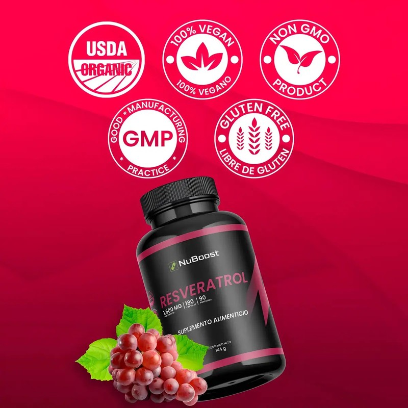 Suplemento Resveratrol 800mg Vitamina C Nuboos 180 Cápsulas Veganas