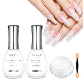 SAVILAND Essentials Chrome Nail Powder Set: Pearl Powder & Milky White Builder Nail Gel for Glaze Nails Strengthen Manicure 3-Step Kit with Glossy Top Gel Starter Practice Party At-Home DIY
