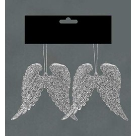 Toyland® Glitter Plastic Angel Wings - Christmas Tree Decoration - Memorial Decoration (Silver B, Pack of 2)