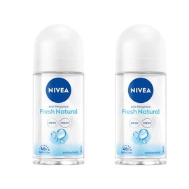 NIVEA Fresh Natural Antiperspirant Roll-On Deodorant for Women, 48H Odor & Sweat Protection with Ocean Extracts, Gentle on Skin, Alcohol-Free, 50ml Travel Size, Long-Lasting Freshness, Pack of 2