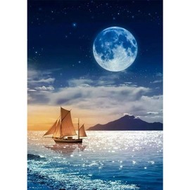 5D Diamond Painting Diamond Painting Pictures, Wowdecor Ferry Boat Sea Moon Starry Sky Full Set Large DIY Diamond Painting by Numbers