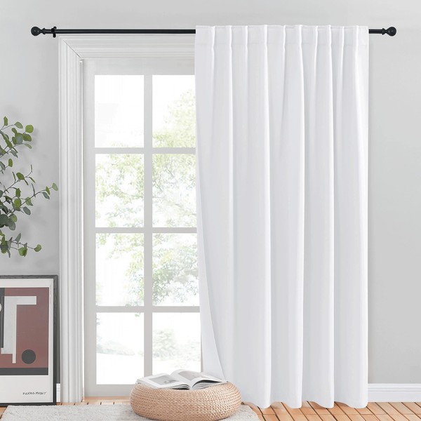 NICETOWN 50% Light Blocking Vertical Blinds for Sling Door, Window Curtains, Privacy 50% Blackout Curtains for Patio, Extra Wide Drapes for Boy's Room (White, W80 inches x L84 inches, Single Panel)