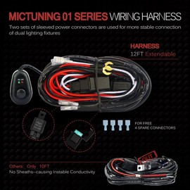 MICTUNING Wiring Harness for LED Light Bar Off Road Power 40A Relay Fuse On-Off Switch (2 Lead)