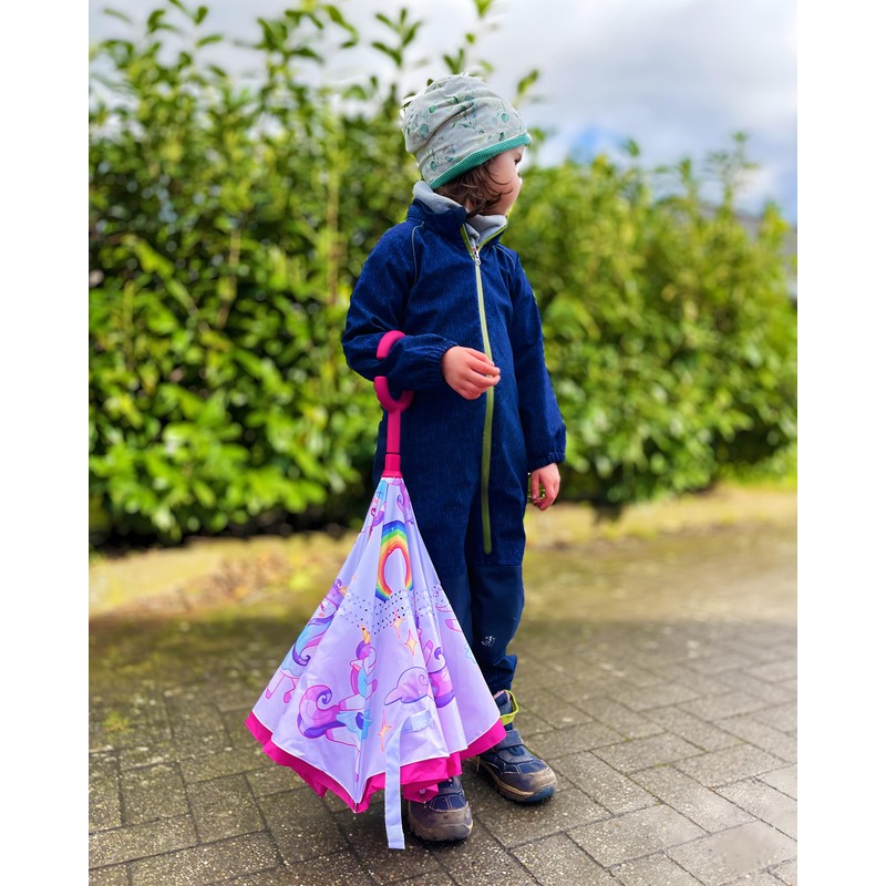 FamZone Children's Umbrella Girls, Reverse Umbrella for Children with Great