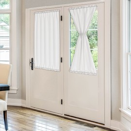 Melodieux Semi Sheer French Door Curtains 40 Inch Length, Linen Look Rod Pocket Privacy Drapes for Patio Sliding Glass Door Window, White, 52 by 40 Inch, 2 Panels