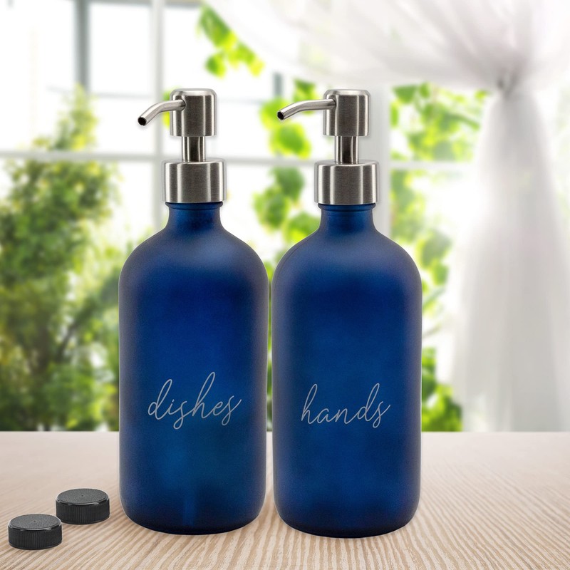 Cornucopia 16oz Hands Dishes Pump Bottles (Blue, Set of 2);