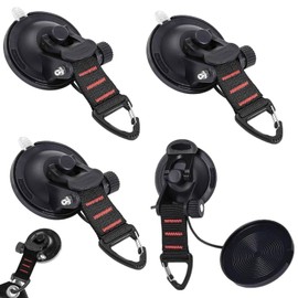 Norhogo 4 Pack Glass Suction Cups, Suction Cups Clips for Glass, Suction Cups with Straps D Ring, Multipurpose Car Mount Outdoor Securing Hook, for Home Outdoor Car Van Truck Awning Boat Tarp