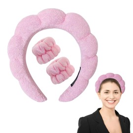 LINGJIA Handgelenk Waschband, Damen Spa Haarbänder, Kosmetik Haarbänder, Frottee Haarbänder, Hautpflege Gesichtswasch Haarbänder Stirnbänder, Gesichtswasch Armbänder, Make Up Handgelenkstücher(Rosa)