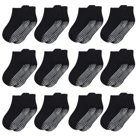 ARERWA Non-Slip Socks Children 12 Pairs Stopper Socks Baby ABS Socks Kids Non-Slip Socks for 6-12 Months 1-7 Years Boys Girls, #3 Black