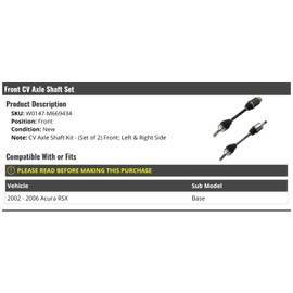 Front CV Axle Shaft Set of 2 - Compatible with 2002-2006 Acura RSX Base