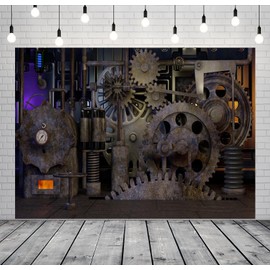 BELECO 7x5ft Fabric Antique Steampunk Backdrop Mechanical Metal Gears Clock Industrial Background Steampunk Theme Party Decorations Studio Shoot Photography Props