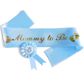 Baby Shower Sash for Mommy - Blue Glossy Satin with Gold Glitz Letters Mom to Be Baby Shower Decorations Boy for Cute Appearance - Mommy to Be Sash with Dad to Be Pin, Gender Reveal Party Gifts